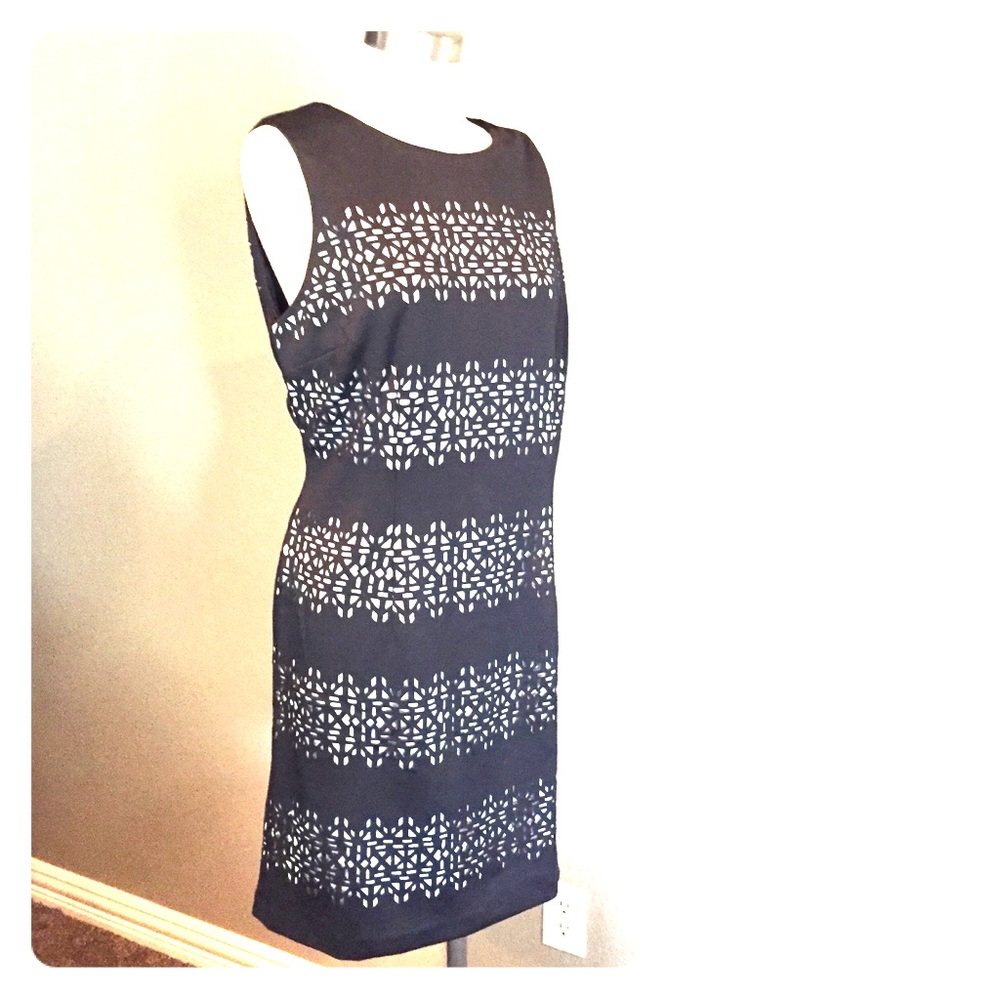 Laser Cutout Black and White Sheath Dress Size 12